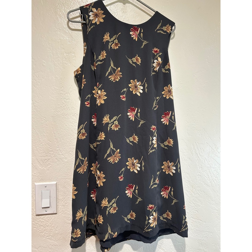 Chaus‎ Petite Vintage Floral Sleeveless Tie Back Dress Black Yellow Red Size 14P